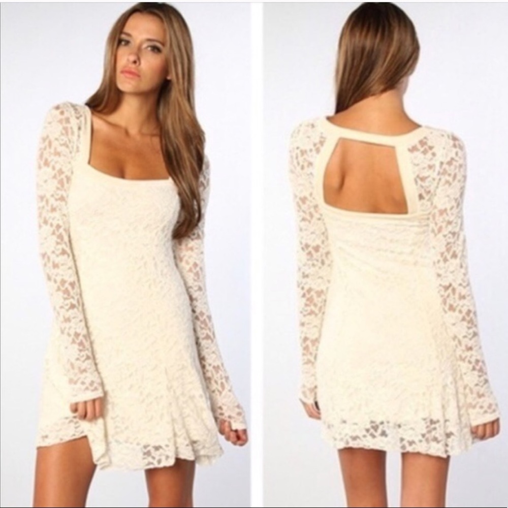 Free People Cream Flirt For You Lace Mini Dress size M